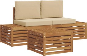 vidaXL Set de canapele de exterior cu pernă 3 Bucată Natural și Bej