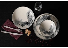 Set de veselă, 24 piese, alb/negru, porțelan