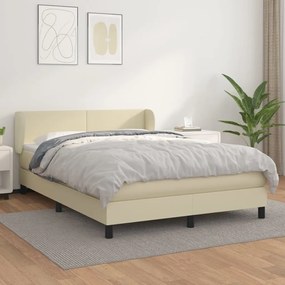 vidaXL Pat box spring cu saltea, crem, 140x190 cm, piele ecologică