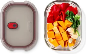 Cutie pentru alimente Black+Blum Stack+Nest FBGR-BX-M017, 0,9 l, dreptunghiulară, potrivită pentru cuptor, fără BPA, sticlă borosilicată, gri/roșu