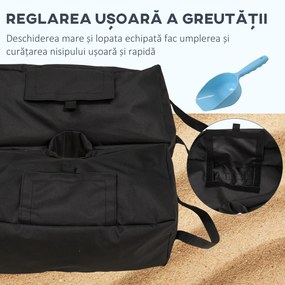 Outsunny Set 2 Baze pentru Umbrelă cu Sac Reîncărcabil cu 50 kg de Nisip, Mânere și Lopată, 50x25x18 cm, Negru | Aosom Romania