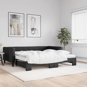 3196603 vidaXL Pat de zi cu extensie și saltele, negru, 100x200 cm, textil