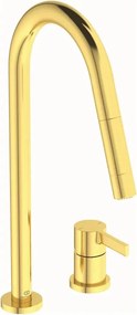 Baterie bucatarie cu dus extactibil Ideal Standard Gusto 242 auriu periat 2 tipuri de jet