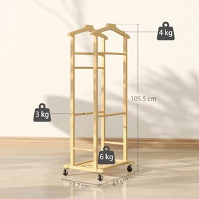 HOMCOM Suport de haine 4 în 1 pe roți din lemn de bambus, 47x33.7x105.5 cm | Aosom Romania
