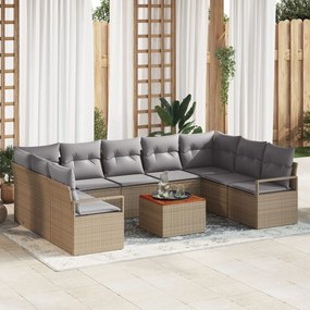 vidaXL Set de canapele pentru grădină cu pernă 10 pcs Bej Rattan poli