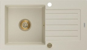 Mexen Pablo Chiuvetă de bucătărie din granit cu 1 compartiment și scurgător 752 x 436 mm, bej, sifon auriu