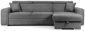 Colțar Extensibil BELLAGIO, șezlong interschimbabil, cu ladă de depozitare, cu tetiere reglabile, 280x170x100 cm, Gri-Inchis-Enjoy / Stanga