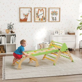 AIYAPLAY Set de Joacă pentru Copii 5 în 1 cu Triunghi, Perete Neted și Arc, din Lemn de Plop și Pin, 191.5x74.5x63 cm | Aosom Romania