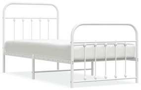 352636 vidaXL Cadru de pat metalic cu tăblie de cap/picioare, alb, 80x200 cm