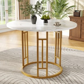 Masă rotundă pentru 4 persoane, Alb+Auriu | Aosom Romania