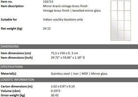 Oglinda decorativa design LUX Kravis alama vintage, 75x150cm