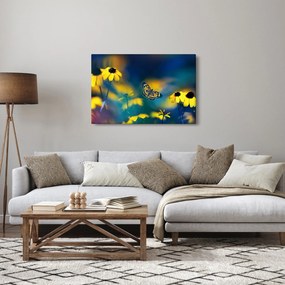 Tablou - Fluture galben și flori (90x60 cm)