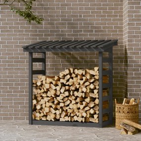 Rastel pentru lemne de foc, gri, 108x64,5x110cm, lemn masiv pin Gri, 108 x 64.5 x 110 cm