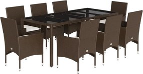 vidaXL Set mobilier de grădină cu perne 9 piese maro poliratan&sticlă