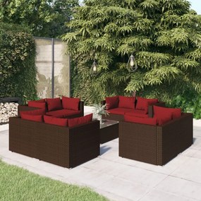3101563 vidaXL Set mobilier de grădină cu perne, 9 piese, maro, poliratan