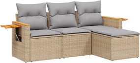 vidaXL Set canapele de grădină, 4 piese, cu perne, bej, poliratan