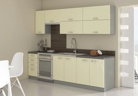 Bucătărie Kelyn 240 cm (Gri+ Crem lucios). 1018275