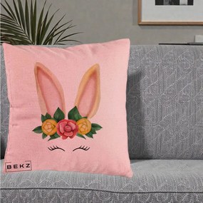 Perna Decorativa Iepuras Flori Urechi Pastelui, 40x40 cm, Roz, Husa Detasabila, Perna Inclusa, BEKZ®
