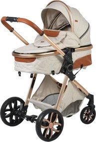 Carucior nou nascuti 2 in 1 NOVOKIDS™ Alma Gold PRO , Cu geanta bebe, Cadru Aluminiu , Amortizoare, Roti din cauciuc plin AVE, Landou, Modul sport,