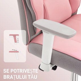 HOMCOM Scaun de birou ergonomic cu brațe reglabile, suport pentru picioare și tetieră, roz | Aosom Romania