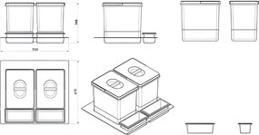 Coș gunoi încorporabil în sertar, Ecomax Praktico 600, colectare selectivă, 2 x 15 l Gri, Plastic, L:510 mm; A:475 mm; H:300 mm, 600 mm