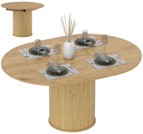 HOMCOM Masă Extensibilă Rotundă pentru 6-8 Persoane, culoare Lemn | Aosom Romania