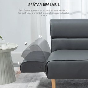 HOMCOM Canapea Compactă 2 Locuri pentru Living, Confortabilă cu Cotieră Reglabilă, Tapitată în Gri | Aosom Romania