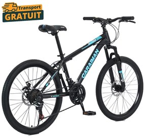 Bicicleta Caraiman, roti 26 inch, cadru otel, frane pe disc, negru cu albastru, BC40