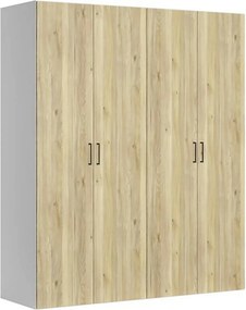 Dressing FLEX, alb/stejar, PAL, cu 4 usi, 200x66x240 cm