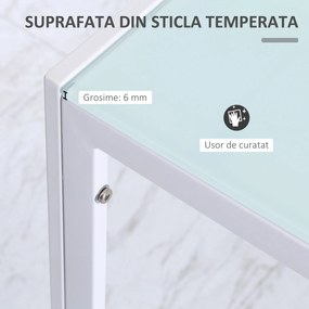 Masa moderna dreptunghiulara pentru bucatarie pentru 4 persoane, blat de sticla, Metal si sticla securizata, alb, 120x60x75cm HOMCOM | Aosom RO