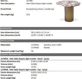 Masuta laterala design LUX cu blat din marmura Shapiro