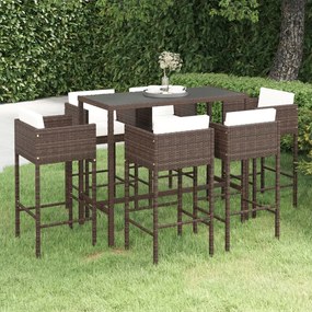 3094795 vidaXL Set mobilier bar de grădină cu perne, 7 piese, maro, poliratan