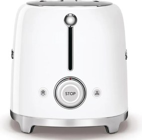 Prajitor de paine SMEG 50's Style TSF01WHEU, 950 W, 2 felii, 6 trepte, Tava pentru firimituri, Cablu integrat, Otel inoxidabil, Alb