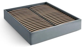 Pat matrimonial albastru deschis tapițat cu spațiu de depozitare/fără tăblie cu somieră 200x200 cm Susan – Micadoni