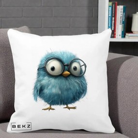 Perna Decorativa Pui Pufos Teal cu Ochelari, 40x40 cm, Alba Mata, Husa Detasabila, Perna Inclusa, BEKZ®