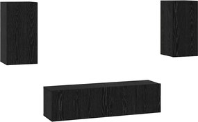 vidaXL Set comodă TV Pe perete Stejar Negru Lemn compozit