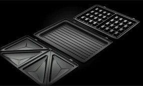 La mâna a doua: Sandwich maker Russell Hobbs Fiesta Deep Fill 24540-56 3in1, 750 W, 4 sandwich-uri, 3 placi diferite, Otel inoxidabil, Negru