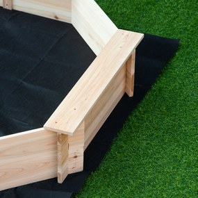 Outsunny Cutie de Nisip pentru Copii 3-8 Ani cu Scaune și Peliculă de Acoperire, 139,5x139,5x21,5 cm, Lemn Natural | Aosom Romania