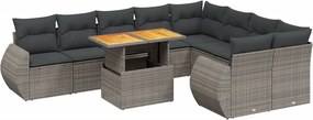 vidaXL Set mobilier de grădină cu perne, 10 piese, gri, poliratan