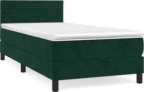 vidaXL Pat box spring cu saltea, verde închis, 90x200 cm, catifea