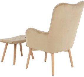 Fotoliu cu taburet, material de catifea bej/fag, LAGER NEW