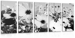Tablou 5-piese luncă de flori de primăvară în design alb-negru
