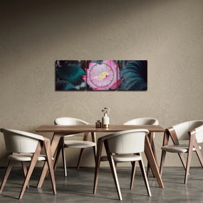 Tablou cu floare roz (cu ceas) (90x30 cm)