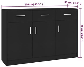 Servanta, negru, 110x30x75 cm, PAL 1, Negru
