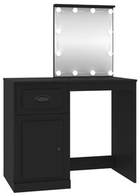 816769 vidaXL Masă de toaletă cu LED, negru, 90x50x132,5 cm, lemn prelucrat