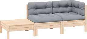 vidaXL Set mobilier grădină cu perne, 3 piese, gri, lemn masiv pin