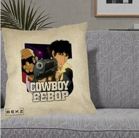 Perna Personalizata Cowboy Bebop Spike si Jet Poster, 40x40 cm, Crem, Husa Detasabila, Perna Inclusa, BEKZ®