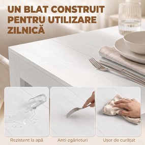 HOMCOM Masă Extensibilă Convertibilă în Consolă pentru 10 Persoane, PAL, Oțel, 240 x 90 x 78 cm, Alb | Aosom Romania