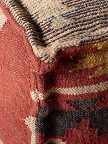 Puf kilim cubic pentru picioare, din bumbac și lână, multicolor, cu modele diferite pe fiecare față, 45,5 x 45,5 x 45,5 cm, „Tikana”