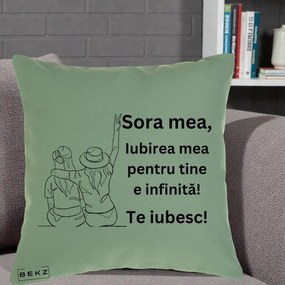 Cadou pentru Sora - Perna Personalizata Sora Mea Te Iubesc Line Art Portrete Colorate, 40x40 cm, Verde, Husa Detasabila, Perna Inclusa, BEKZ®